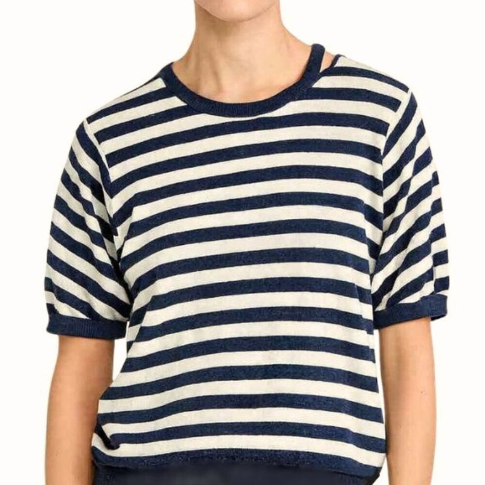Veronica Beard Jeans Nautical Navy & White Stripe Knit Top Size M - Picture 1 of 7